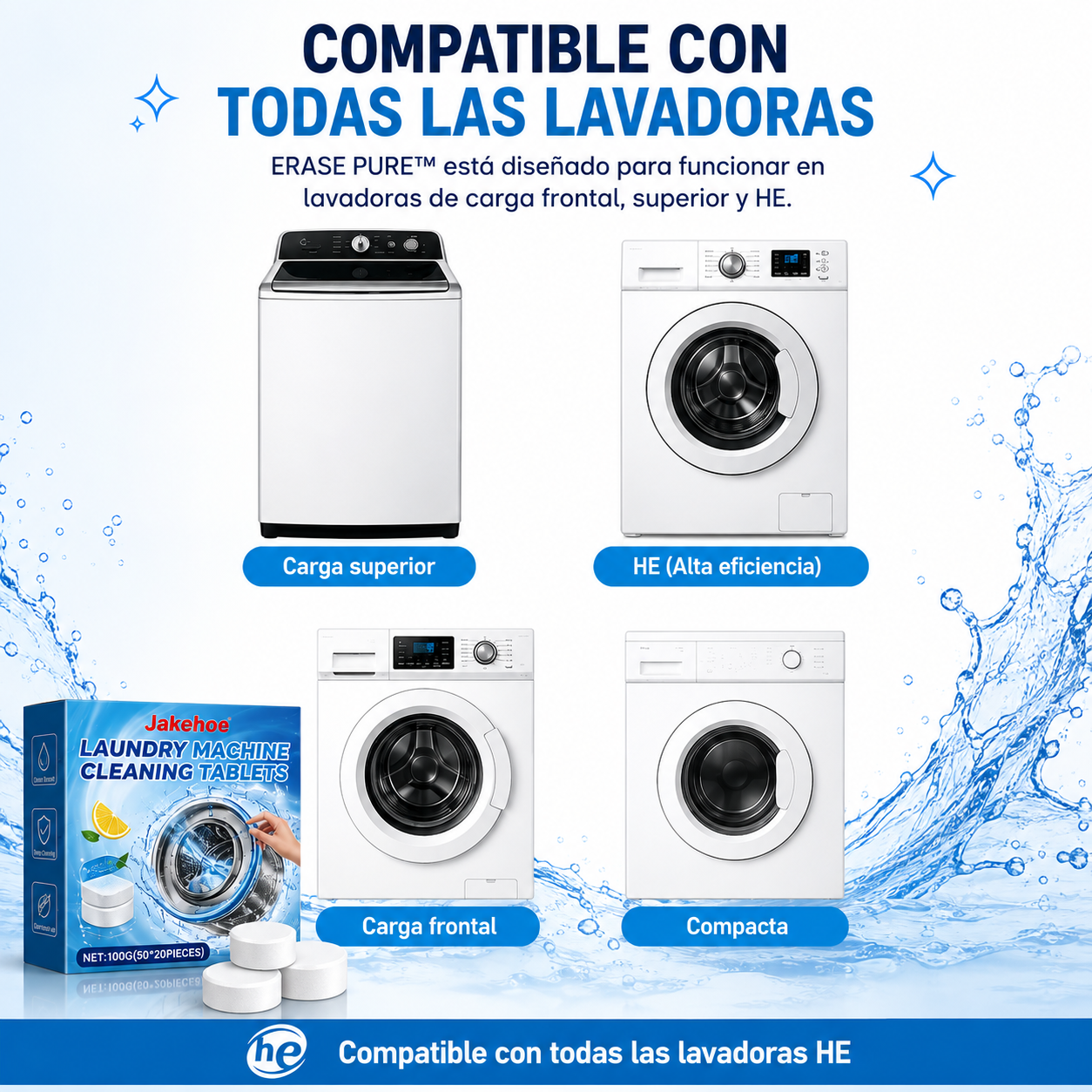 ERASE PURE™ – Tabletas Limpiadoras para Lavadora